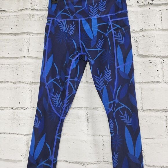 Zyia Active Women’s Cropped Dark Blue Leaf Print Leggings Size 4 Athleisure Yoga - Picture 4 of 12